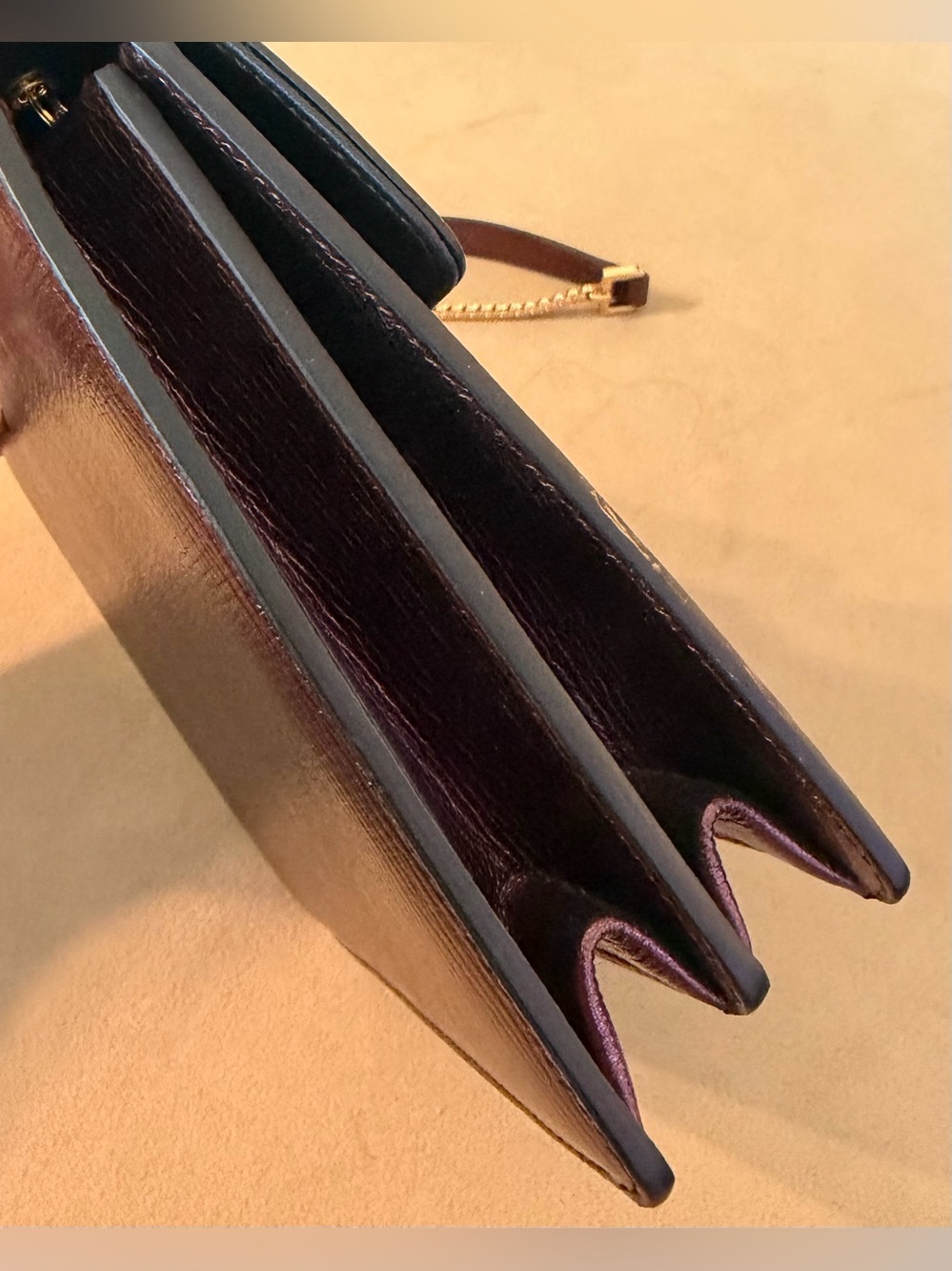 Elegant Metallic Burgundy Thalia Shoulder Bag with Gold Accent 8x6x2 - Picture 9 of 11